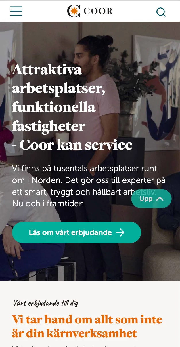 The old start page on mobile, with white serif text on a full-bleed photo.